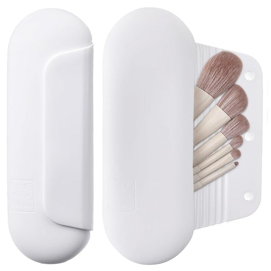 AGIKET Silicone Makeup Brush Holder Travel Cosmetic Bag：Soft Portable Cosmetic Face Brushes Holder with Upgrade Anti-Fall Out Magnetic Closure, Large Travel Makeup Brush Case - White