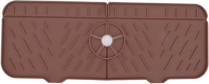 OUKENS Sponge Holder for Kitchen Sink, Silicone Faucet Mat for Kitchen Sink - Reusable Splash Guard & Drip Catcher Tray, Washable Countertop Water Absorbent Mat for Bathroom, RV (Brown)