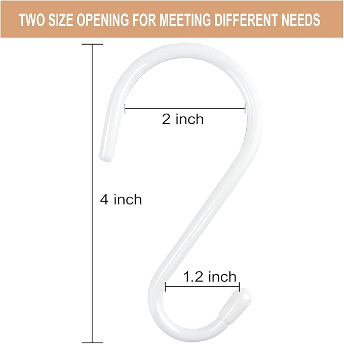 4 Inch Heavy Duty S Hooks - 12 Pack, Large Vinyl Coated, White Rubber Coated Non Slip Metal S Hangers for Hanging Closet, Garden, Plants, Jewelry, Pots, Pans, Cups, Towels