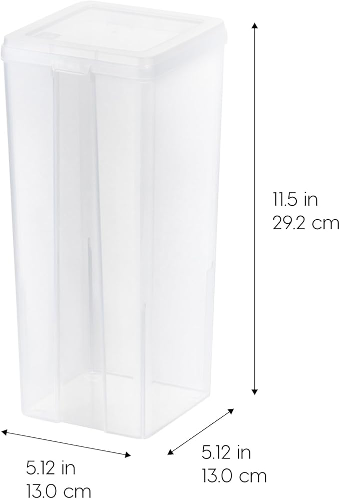 IRIS USA Vertical Plastic Flip Top Storage Containers Bins with Lids for Pantry, Home, Office, Organization, Large, Stackable Hinged Organizer with Latches, Clear, 4 Pack