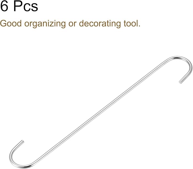 uxcell S Hanging Hooks, 12inch/300mm Extra Long Steel Hanger, Indoor Outdoor Uses for Garden, Bathroom, Closet, Workshop, Kitchen, Silver Tone, 6Pcs