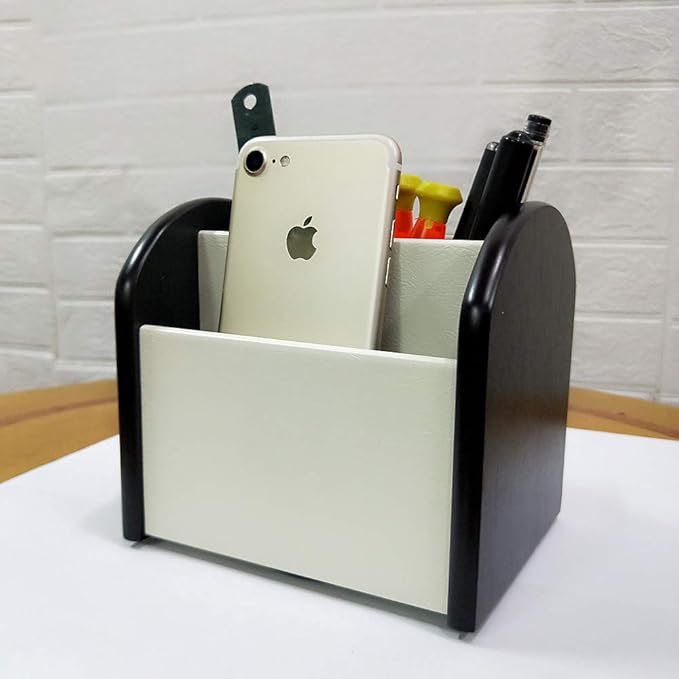 Rotating remote control caddy wood pen/pencil holder for desk organizer Simple black and white small item storage box HeBen7025