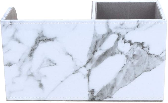KINGFOM Desk Organizer Office Supplies Caddy Pu Leather Multi-function Storage Box Pen/Pencil,Cell phone, Business Name Cards Remote Control Holder Gray Marble