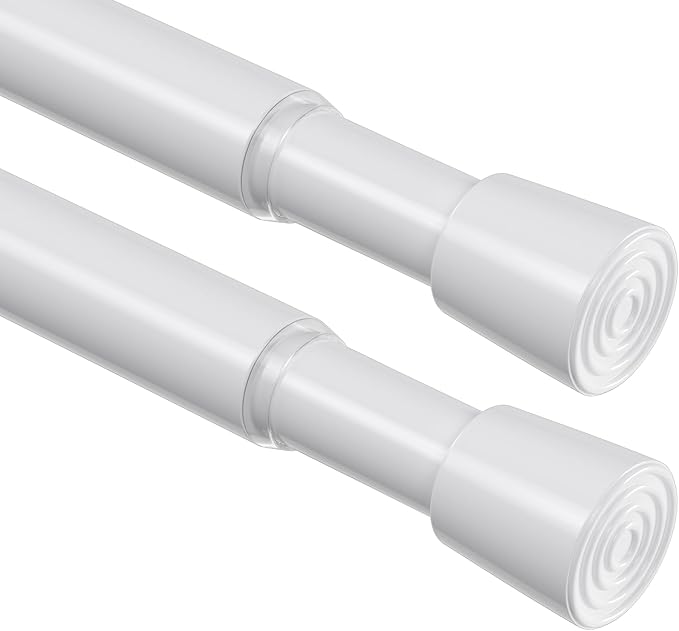 2 Pack Spring Tension Rod 18-41 Inches No Drilling Adjustable White Spring Loaded Curtain Rod Expandable Small Short Tension Curtain Rod for Windows,Kitchen,Doorway