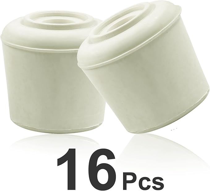 16pcs 7/8 Inch Round Chair Leg Tips Caps, Non-Slip Rubber Chair Leg Floor Protectors, White Furniture Leg Caps Fit for 0.82"-0.87" (21-22mm) Diameter Round Feet