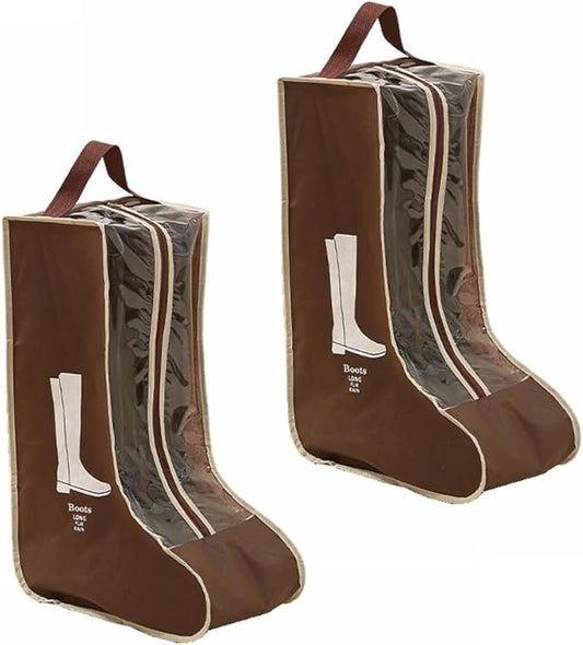 Travel Shoe Bags Tall/Short Boots Storage Bags Dust-proof Shoe Storage Organizer Shoe Pouch with Zipper for Travel and Daily (2 pack tall brown)