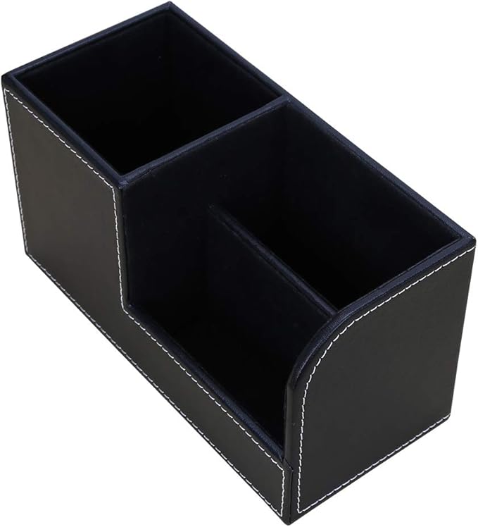 KINGFOM Desk Organizer Office Supplies Caddy Pu Leather Multi-function Storage Box Pen/Pencil,Cell phone, Business Name Cards Remote Control Holder Black