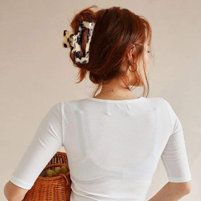 Big Claw Hair Clips 3.3 Inch Tortoise Banana Hair Clips for Women Girls Thin Hair French Design Celluloid Leopard Print Strong Hold Hair Clips for Thick Hair