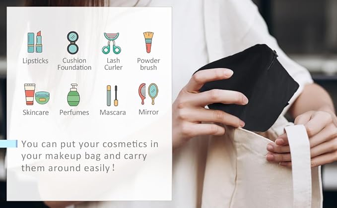 Aosbos Premium Small Makeup Bag, Compact Cosmetic Pouch, Travel-Size Make UP Case for Women, Black