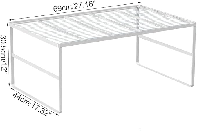 Kitchen Cabinet Storage Shelf Stackable Wire Spice Rack Organizer Heavy Duty Space Saver for Bathroom Bedroom Closet Laundry Room Office Countertop - White, Pack 1