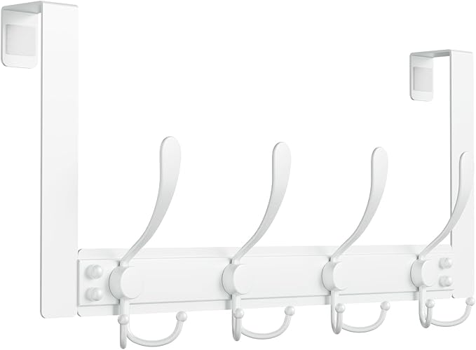 Heavy Duty Over The Door Hooks Rustproof - 25lb Over The Door Towel Rack, Over The Door Towel Hook, Door Hanger for Bathroom, Coat Rack Dorm Room Essentials (1Pack, White)
