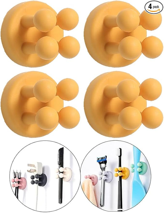 Silicone Toothbrush Holders - 4 Pcs Razor Hooks, Adhesive Wall Mounted for Hanging Towels, Keys, Plugs, Cables, Utility Decor. Stick-on Essentials for Dorm Rooms, Kitchens, Bathrooms, Home, Office.