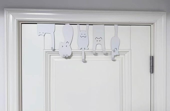 Nooboochichy Over The Door Hooks, Door Hangers Clothes Hangers Behind The Door, Wall-Mounted Cat-Shaped Metal Hangers for Clothes, Hats, and Keys, Set of 5