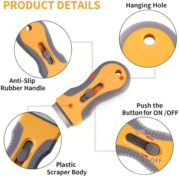 Retractable Razor Blade Scraper Tool, 2 Pack with 20 Extra Replacement Blades, Safety Lock Paint Scraper for Removing Stickers, Labels, Paint from Glass, Windows, Stovetop, Ceramic Surfaces