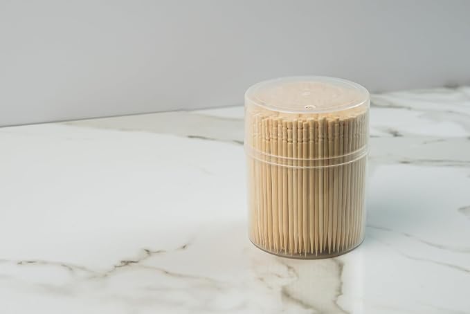 Traditional Single Point Wooden Toothpicks Made from Bamboo, Bulk Pack (500), -1 Container (500)