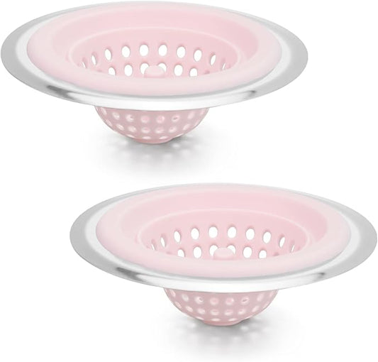 2 PCS Kitchen Stainless Silicone Sink Strainer, 4.5 inch Diameter… (Light Pink)