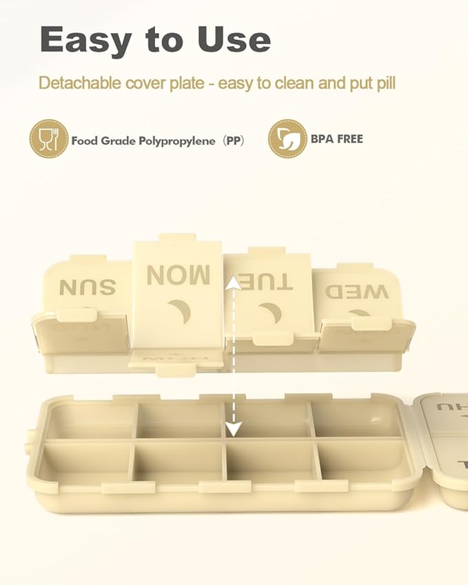 Pill Organizer Medicine Organizer Travel Essentials - Weekly Medicine Dispenser with Etched Labels, 7 Day AM PM Dispenser, Travel Pill Box, Foldable Medicine Case