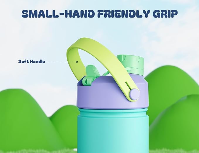 POWCAN 2 Pack 12 oz Kids Insulated Water Bottle for School: Leakproof, 2-in-1 Straw Spout Lid, BPA-Free, Keep Cold 24 Hrs, Stainless Steel Cup for Sports, Travel, Gift (Sea Princess & Sunny Puppy)