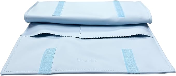 UnionPlus Travel Jewelry Roll, Faux Leather Necklaces Organizer Bag, Elastic Band and Anti-winding, Air Blue