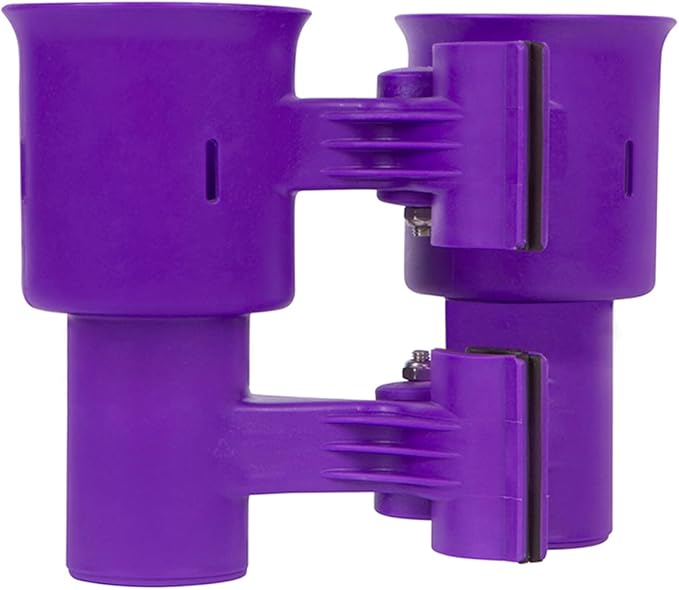 ROBOCUP, (Purple EZ-Spring), Patented Clamp On Boat Cup Holder |Multifunction Dual Drink Caddy for Fishing Poles, Tools, Net |Portable Storage for Boating, Beach, Umbrellas, Golf Carts, Strollers