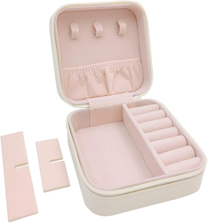 Mini Jewelry Travel Case, Small Portable Jewellry Organizer Box Portable Display Storage Box for Rings Earrings Necklaces, Gifts for Girl, Women, Wedding, Birthday,New Year,Christmas Gifts(White)