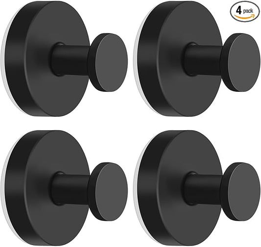 Suction Cup Hooks for Shower Stainless Steel, Suction Hooks for Shower Wall Hangs 11lbs, Bathroom, Kitchen, Glass Door, Mirror, Tile, Loofah, Towel, Coat, Bath Robe, Matte Black 4 Pack