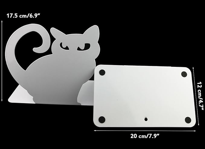 Winterworm Cute Vivid Lovely Persian Cat Nonskid Thickening Iron Metal Bookends Book Organizer for Library School Office Home Study Desk Organizer (White)