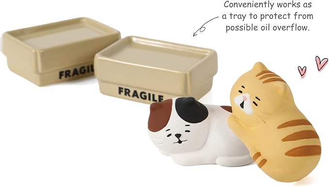 Stone Diffuser Cat in a Box [ Designed in Japan] Non Electric Passive Diffuser for Essential Oil, Aromatherapy, and Cat Lovers (Ceramic/Clay) (Black and White Mixed)