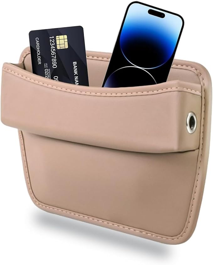 Car Seat Gap Organizer, PU Leather Seat Gap Storage Box for Phone, Wallet, Keys, Sunglasses, Universal Car Seat Side Organizer (Beige)