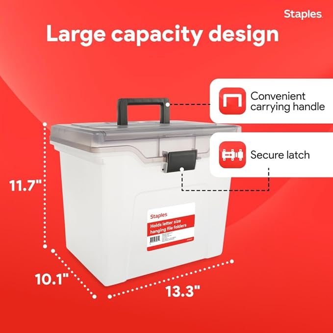 STAPLES File Box File Portable Tote, Letter Size, Clear, 2/Pack