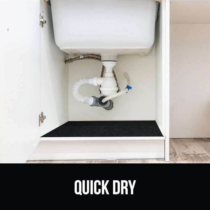 GORILLA GRIP LeakGuard Non-Adhesive Under Sink Mat for Kitchen Cabinet, 24x50, Waterproof Quick Dry Shelf Liner, Durable Absorbent Felt Mats for Bathroom Sinks, Cabinets, Dresser, Easy to Trim, Black