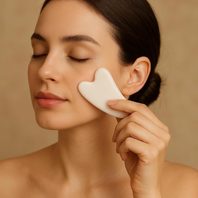 Gua Sha Facial Tool and Jade Roller Set –Anti-Aging Tools for Lymphatic Drainage, Puffiness, Wrinkles, and Relaxation – Skincare Tool for Face and Neck (White)