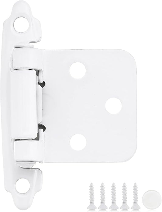 2 Pack 1 Pair White Cabinet Hinges - 1/2 inch Overlay Kitchen Cabinet Hinges, Semi-Concealed Hinges, Self Closing Cabinet Door Hinges with Door Bumper, White Face Mount Cabinet Hardware