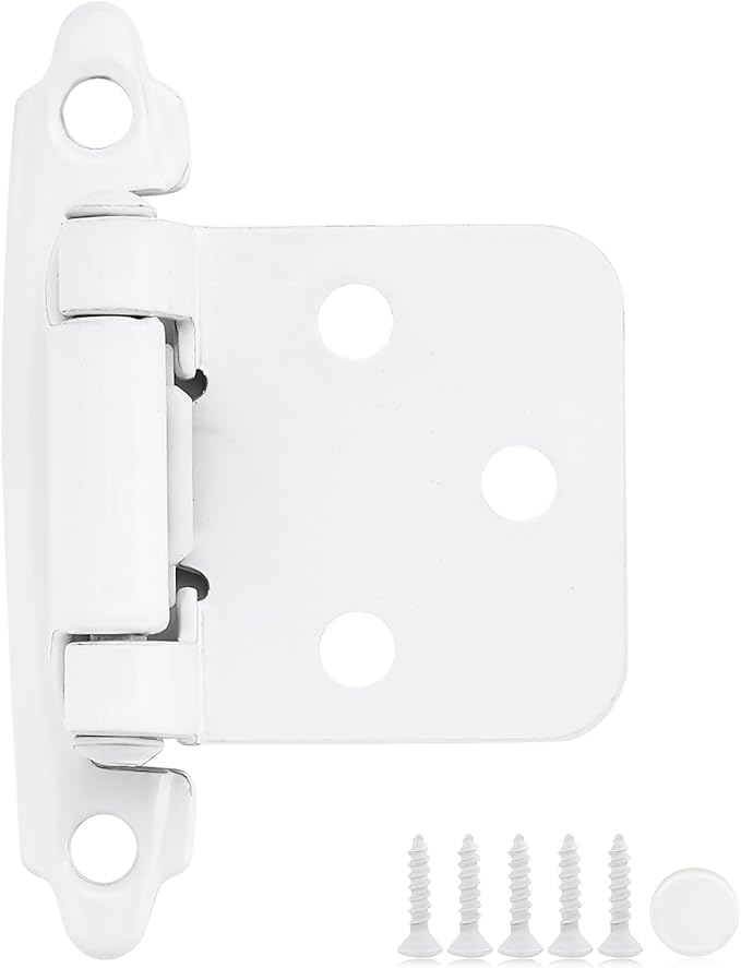 20 Pack 10 Pair White Cabinet Hinges - 1/2 inch Overlay Kitchen Cabinet Hinges, Semi-Concealed Self Closing Hardware with Door Bumper, White Face Mount Hardware