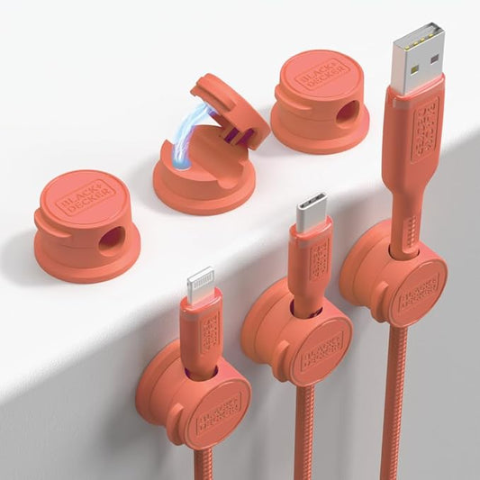 BLACK+DECKER Magnetic Cord Organizer Holder, 6 Pack Magnetic Cable Clips, Under Desk Cable Management, Strong Adhesive Cord Holder for Nightstand Kitchen Appliances Car Wall Office (Coral Rose)