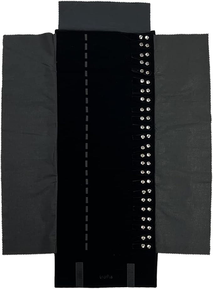 UnionPlus Velvet Travel Jewelry Roll Bag Organizer for Necklace, Elastic Band and Anti-winding, Large, Black