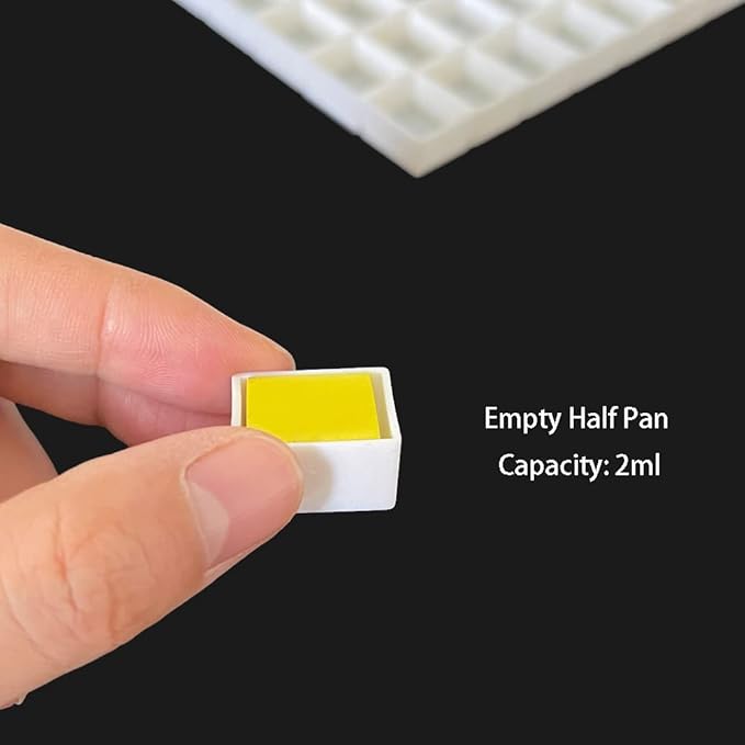 100Pcs White Plastic Empty Watercolor Half Pans – 2ML Capacity, Refillable Paint Pans for DIY Solid Watercolors, Gouache – Fits Metal Watercolor Tins & Travel Palette Box