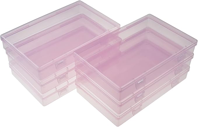 LJY 6 Pieces Rectangular Empty Mini Plastic Organizer Storage Box Containers with Hinged Lids (7.1 x 4.3 x 1.2 inch, Pink)