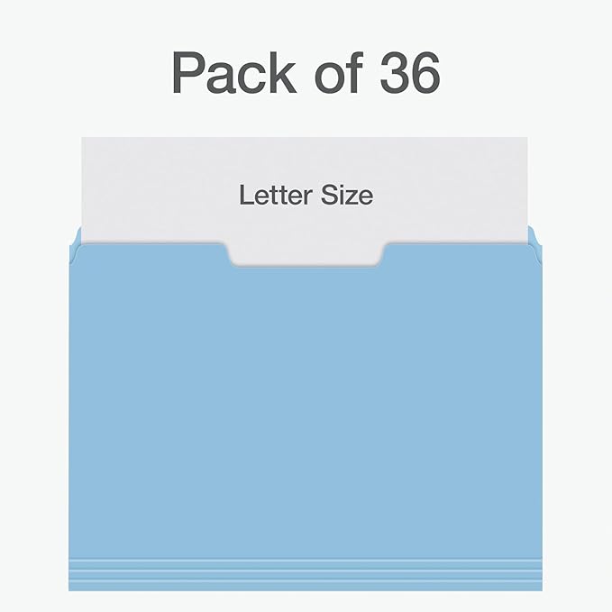 Pendaflex File Folders, Letter Size, Assorted Colors for Home, Office Filing Cabinet, 1/3-Cut Tabs, 36 Per Pack (82088)