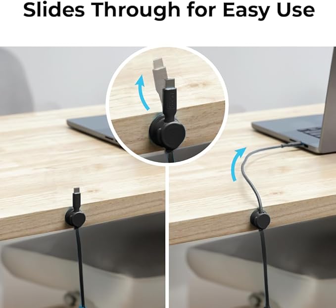 BLACK+DECKER Magnetic Cord Organizer Holder, 6 Pack Magnetic Cable Clips, Under Desk Cable Management, Strong Adhesive Cord Holder for Nightstand Kitchen Appliances Car Wall Office (Black)