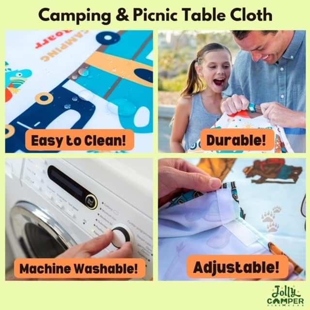 Extra Thick Camping Tablecloth with Clips & Storage Bag, Picnic Tablecloth, Fits 4ft to 8ft Picnic Tables, Polyester, Washable & Reusable, Spill & Stain Resistant, Waterproof,Picnic Table