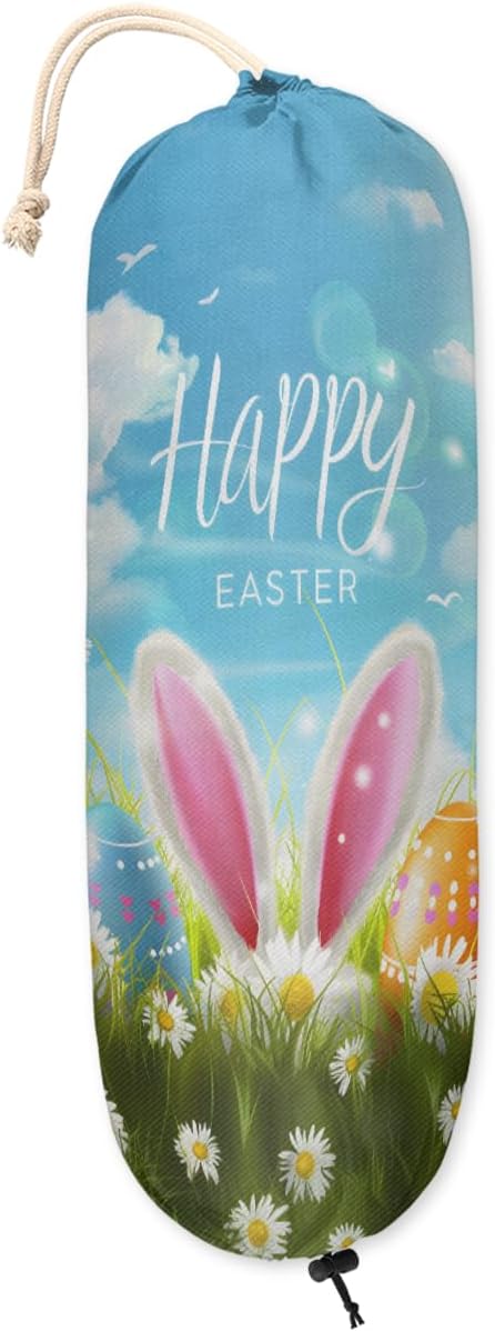 Pardick Plastic Bag Holder, Easter Egg Bunny Grocery Bag Holder for Shopping Bags, Wall Mount Plastic Bag Storage Organizer Dispenser, Storage Holder for Home Kitchen Camper,A-13