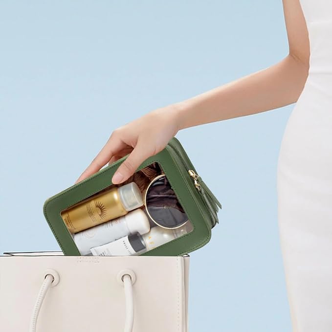 Clear Makeup Bag, Green Travel Makeup Pouch Toiletry Bag for Women Waterproof Small Cosmetic Bag Case Small Make Up Bag with Zipper Car Organizer Car Essentials for Women Men