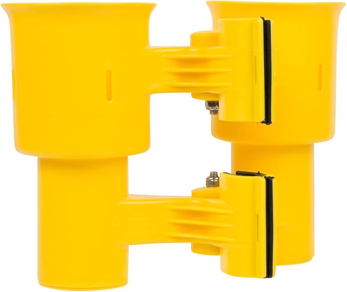 ROBOCUP, (Yellow), Patented Clamp On Boat Cup Holder |Multifunction Dual Drink Caddy for Fishing Poles, Tools, Net, Gaff |Portable Storage for Boating, Beach, Umbrellas, Golf Carts, Strollers