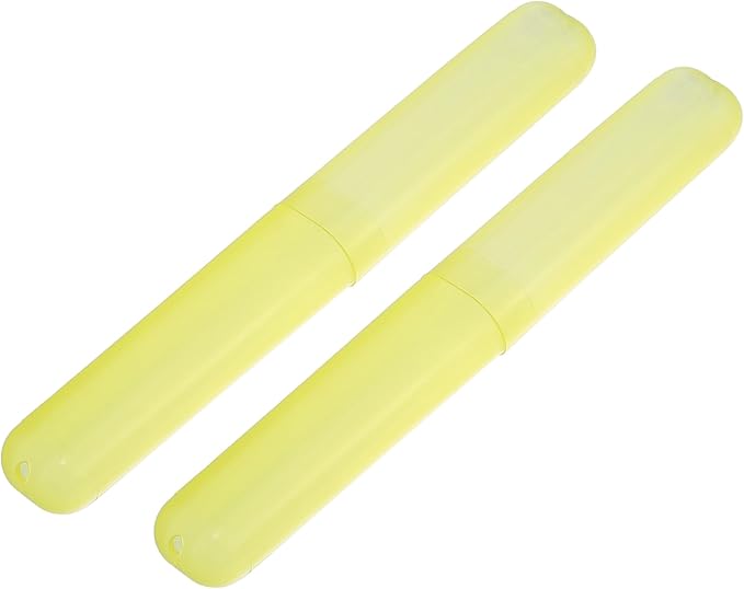 VOCOSTE 2 Pcs, Toothbrush Travel Case, Plastic, Lightweight Traveling Toothbrush Holders Case, for Travel Business, Yellow, 7.48"x1.06"