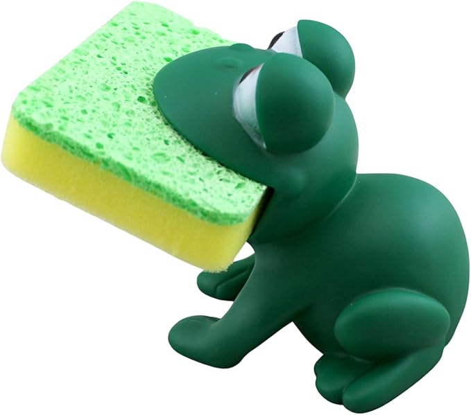 Dependable Industries inc. Essentials Frog Sponge Holder with Sponge – Cute Green Sink Organizer for Kitchen or Bathroom – Animal Design