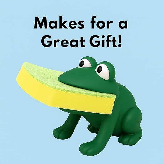 Dependable Industries inc. Essentials Frog Sponge Holder with Sponge – Cute Green Sink Organizer for Kitchen or Bathroom – Animal Design