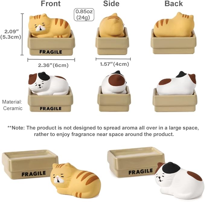 Stone Diffuser Cat in a Box [ Designed in Japan] Non Electric Passive Diffuser for Essential Oil, Aromatherapy, and Cat Lovers (Ceramic/Clay) (Black and White Mixed)