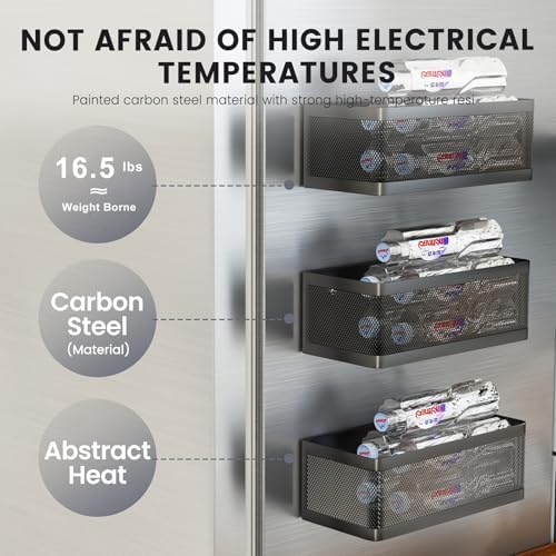 1 Magnetic Spice Rack For Refrigerator Hanging Shelf Wall Mount Kitchen Gadgets Shelves Magnet Organization (Black, 13.8''L*5.1''W*3.9''H)