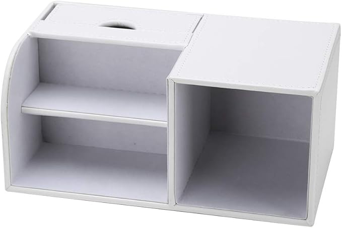 KINGFOM Desk Organizer Office Supplies Caddy Pu Leather Multi-function Storage Box Pen/Pencil,Cell phone, Business Name Cards Remote Control Holder with Small Drawer White